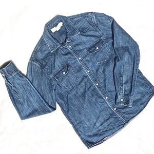 L.O.G.G Label Of Graded Goods Denim Shirt Blue Jean Long Sleeves Snaps Med H&M